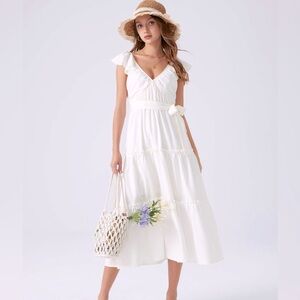 NWT V-Neck Midi Dress in White